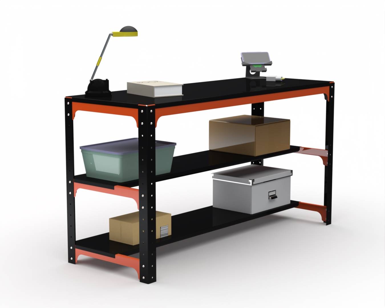 Стол металлический Metalex серия KIT 750х1500х600 (две полки) (оранжево-черный)