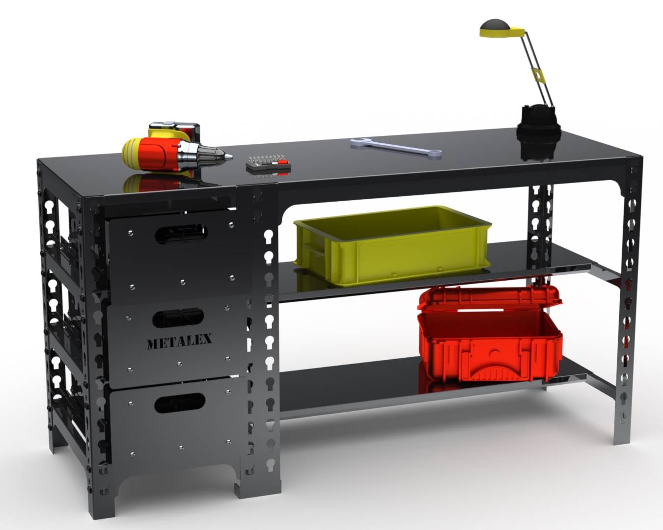 Стол металлический Metalex 750х1600х600 с выдвижными ящиками (чёрный)