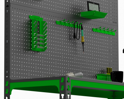 Стол-верстак Metalex 950х1800х600 (одна полка) + перфопанель с комплектом аксессуаров (серый)